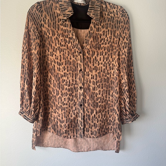 Alice + Olivia Animal Print Sheer Button Up Top - Picture 5 of 8